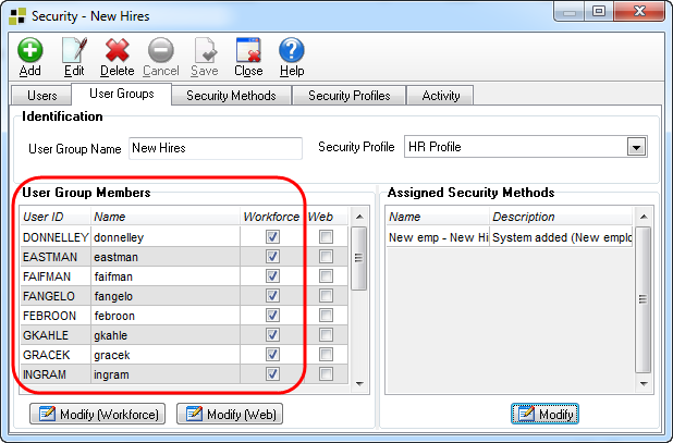 security window, new hires user group